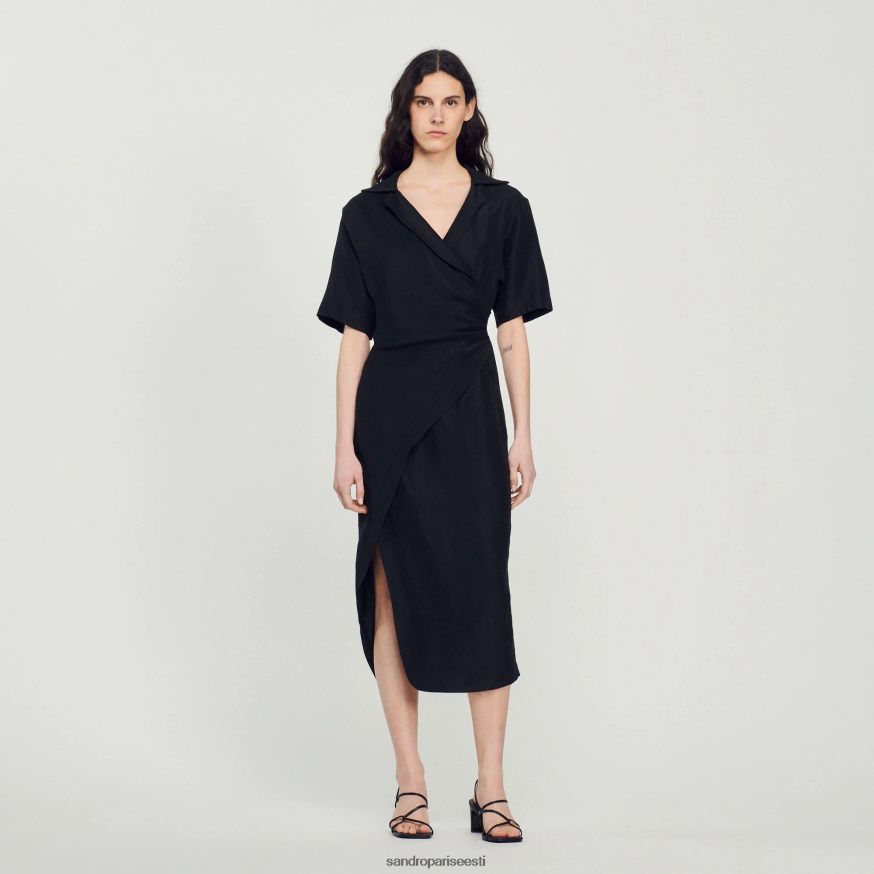 Sandro Paris kehakate naised drapeeritud asümmeetriline kleit BN4RF245 must