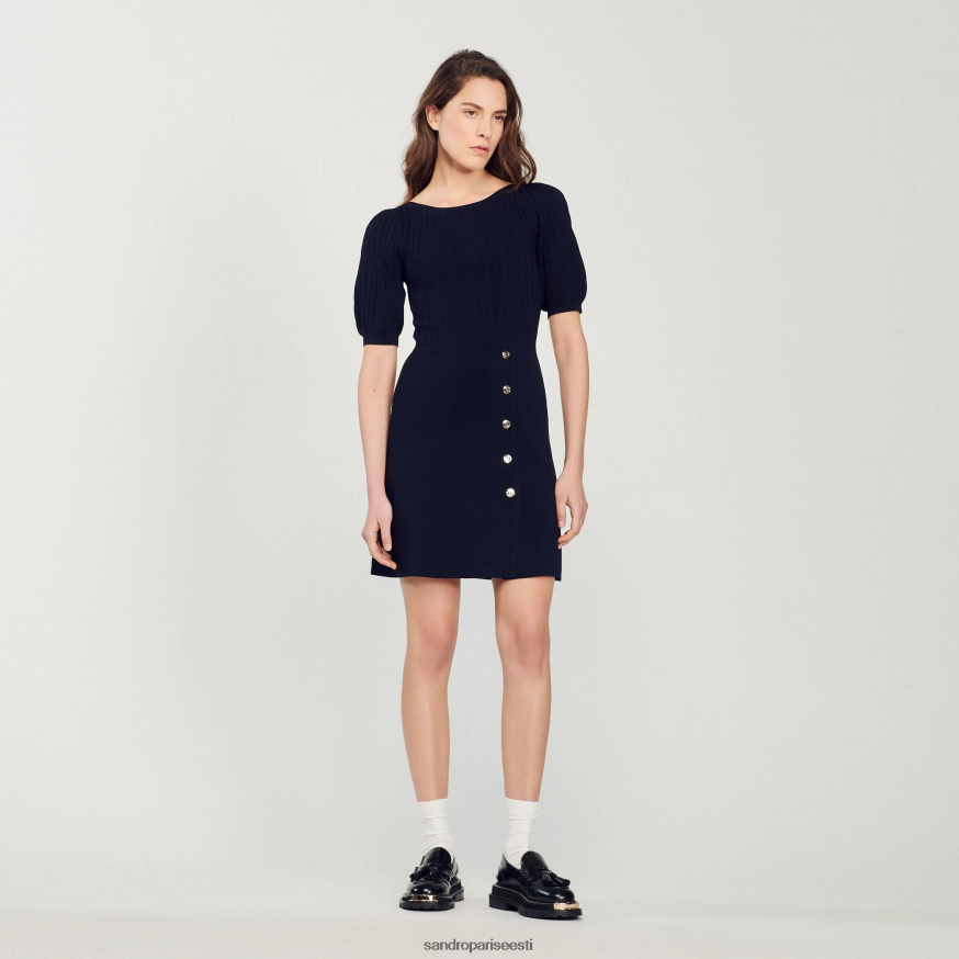 Sandro Paris kehakate naised õhupallivarrukatega kleit BN4RF316 mereväe sinine