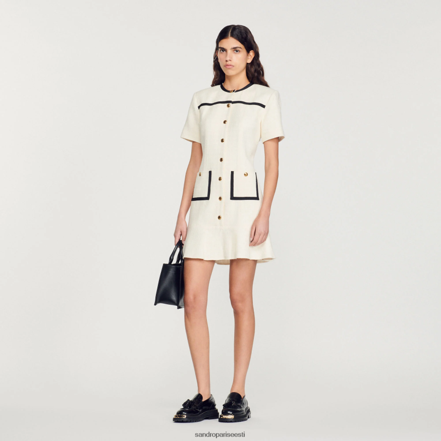 Sandro Paris kehakate naised kärbitud tviidnööbiga kleit BN4RF109 ekru