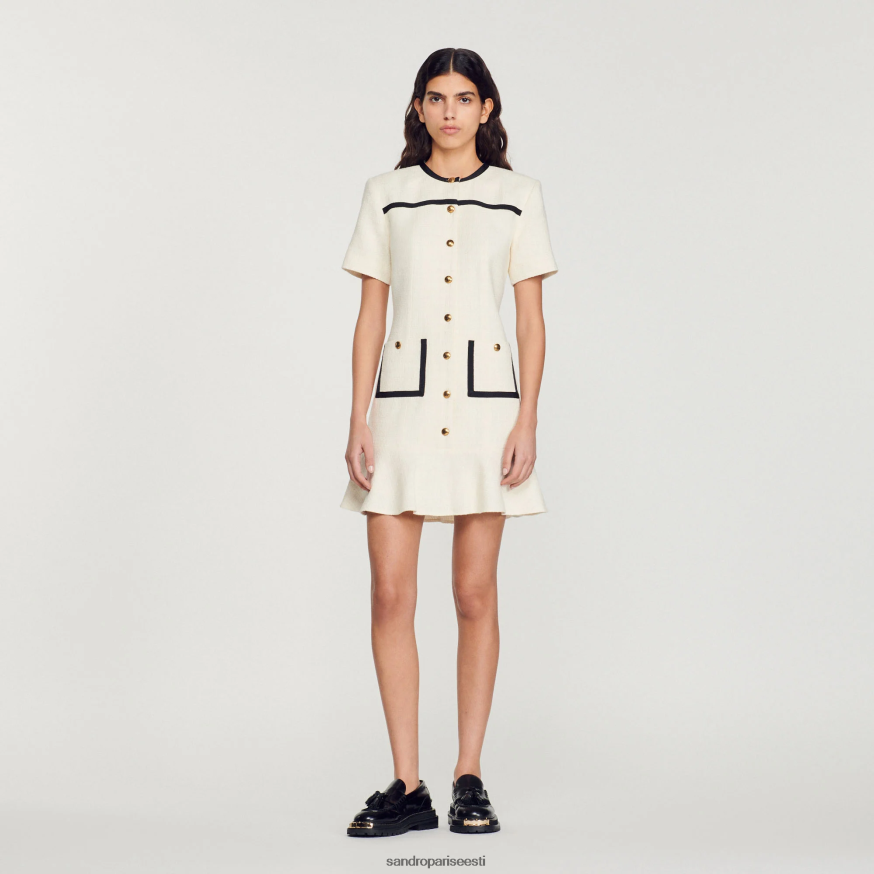 Sandro Paris kehakate naised kärbitud tviidnööbiga kleit BN4RF109 ekru