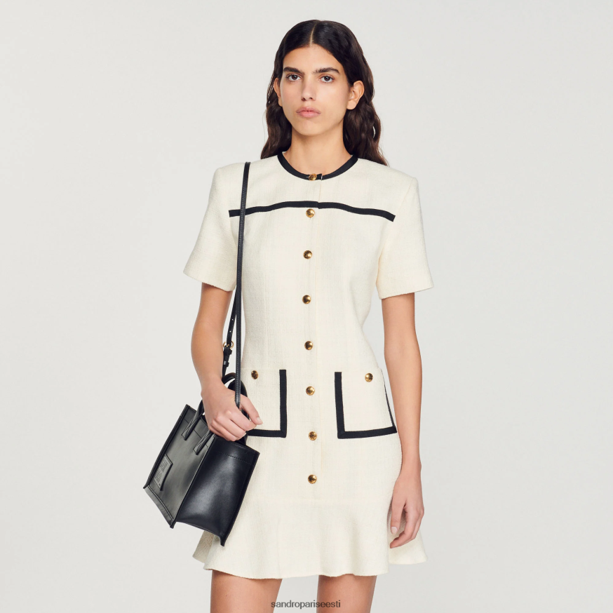 Sandro Paris kehakate naised kärbitud tviidnööbiga kleit BN4RF109 ekru