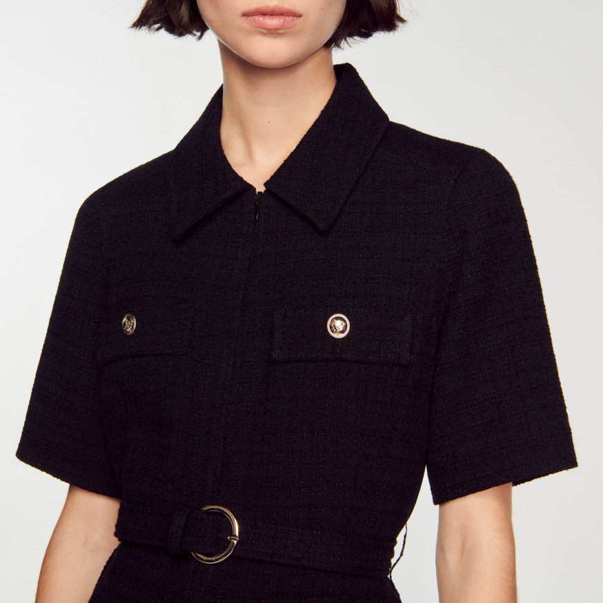 Sandro Paris kehakate naised kahest materjalist lühikeste varrukatega kleit BN4RF157 must