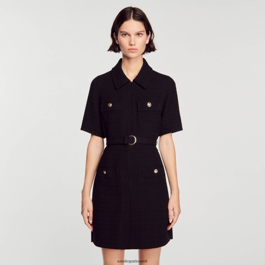 Sandro Paris kehakate naised kahest materjalist lühikeste varrukatega kleit BN4RF157 must