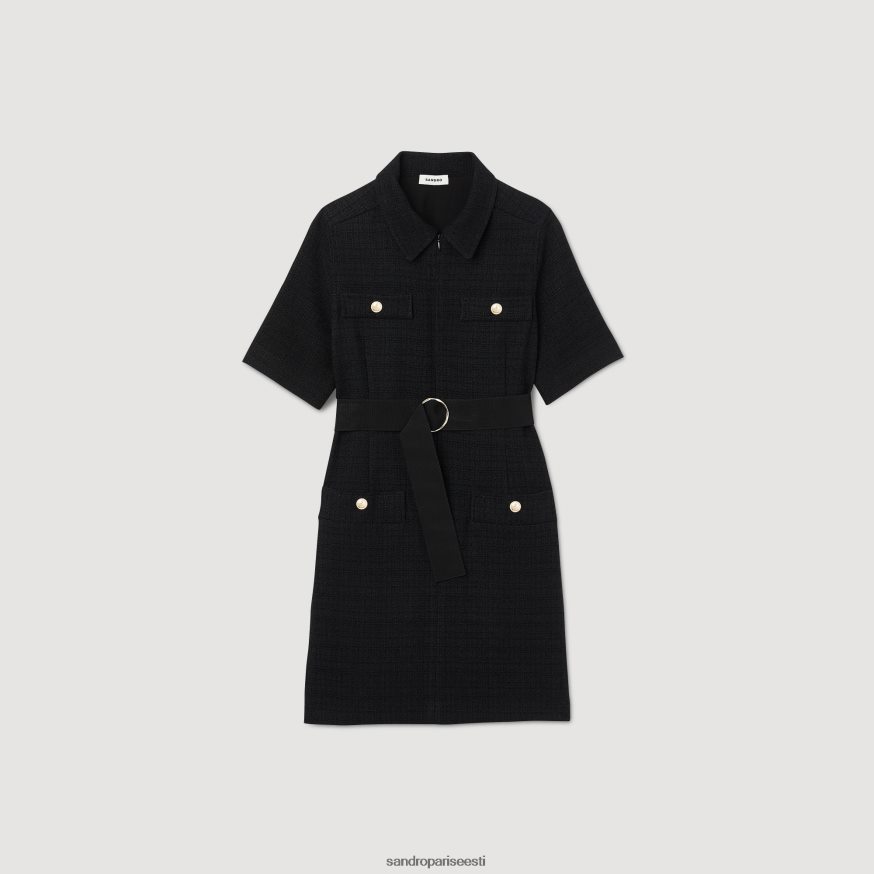 Sandro Paris kehakate naised kahest materjalist lühikeste varrukatega kleit BN4RF157 must