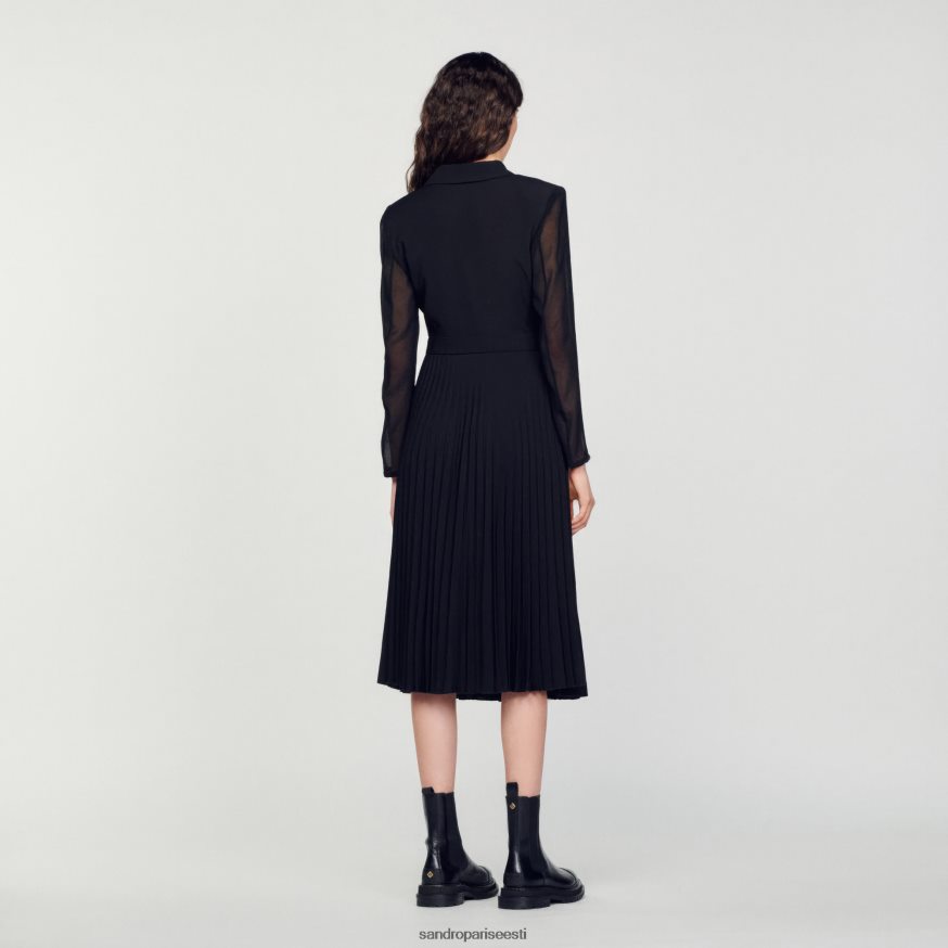 Sandro Paris kehakate naised kahest materjalist pikkade varrukatega kleit BN4RF121 must