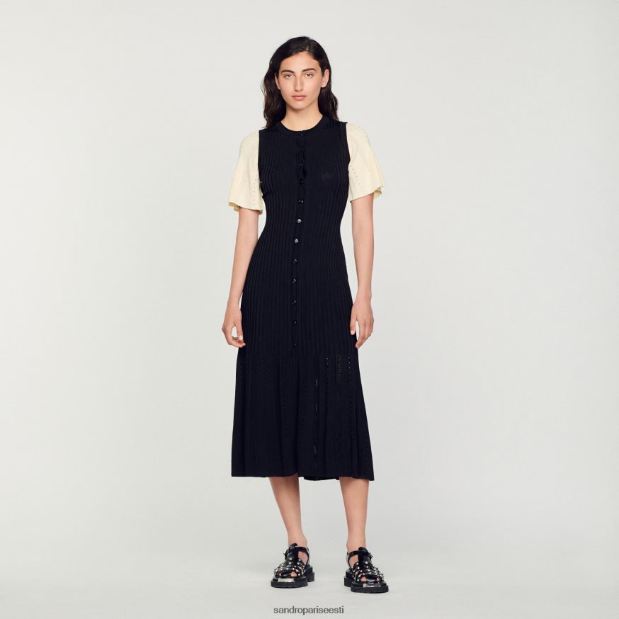 Sandro Paris kehakate naised kahetooniline midi trikotaažkleit BN4RF6 must