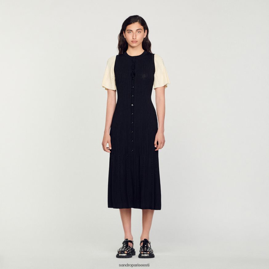 Sandro Paris kehakate naised kahetooniline midi trikotaažkleit BN4RF6 must