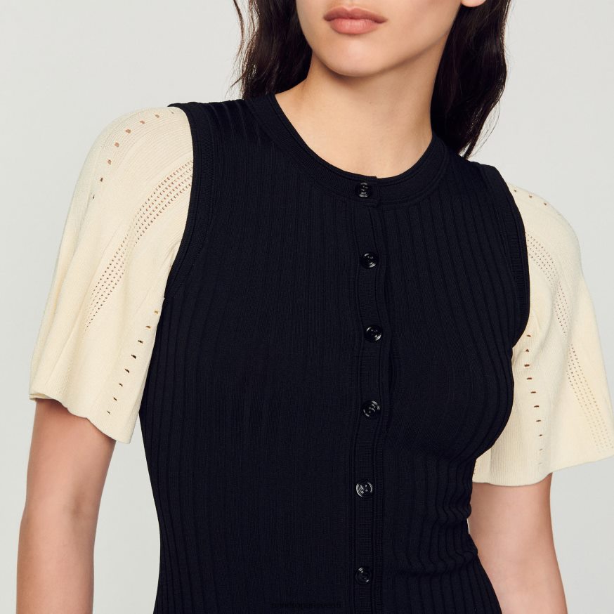 Sandro Paris kehakate naised kahetooniline midi trikotaažkleit BN4RF6 must