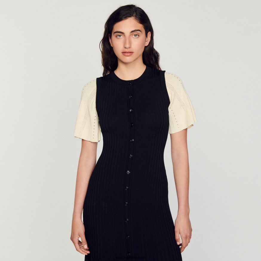 Sandro Paris kehakate naised kahetooniline midi trikotaažkleit BN4RF6 must