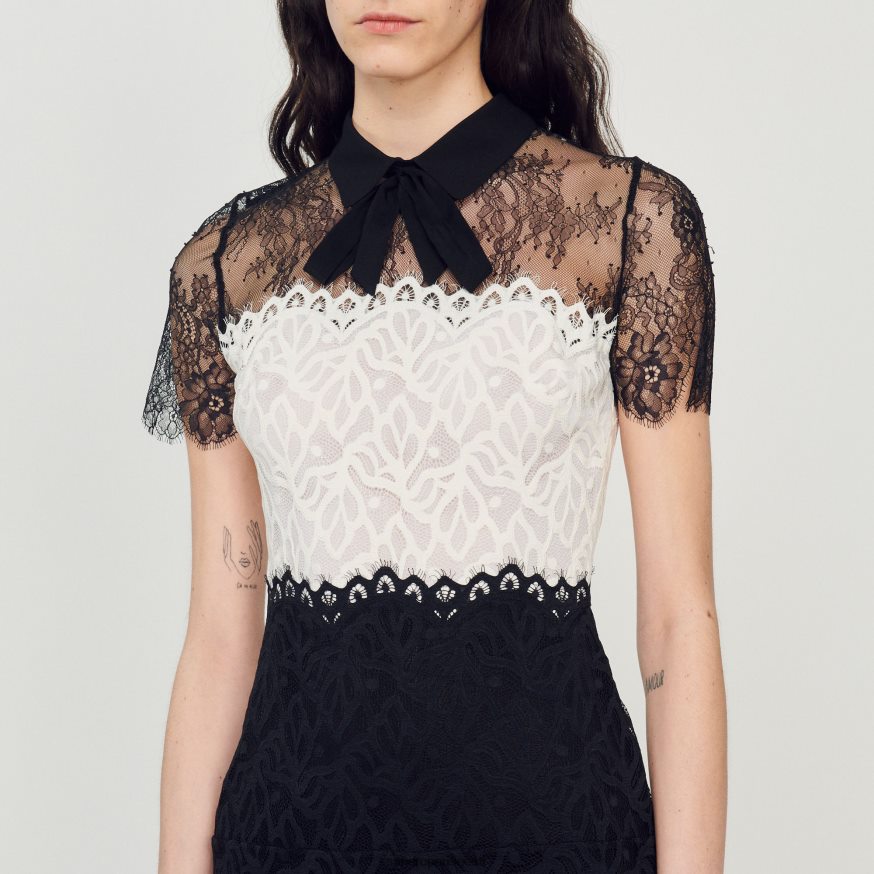 Sandro Paris kehakate naised kahevärviline pitskleit BN4RF125 ekru