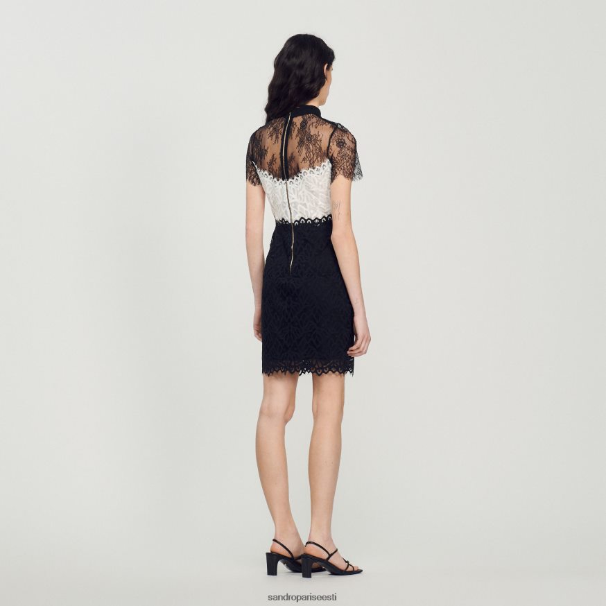 Sandro Paris kehakate naised kahevärviline pitskleit BN4RF125 ekru