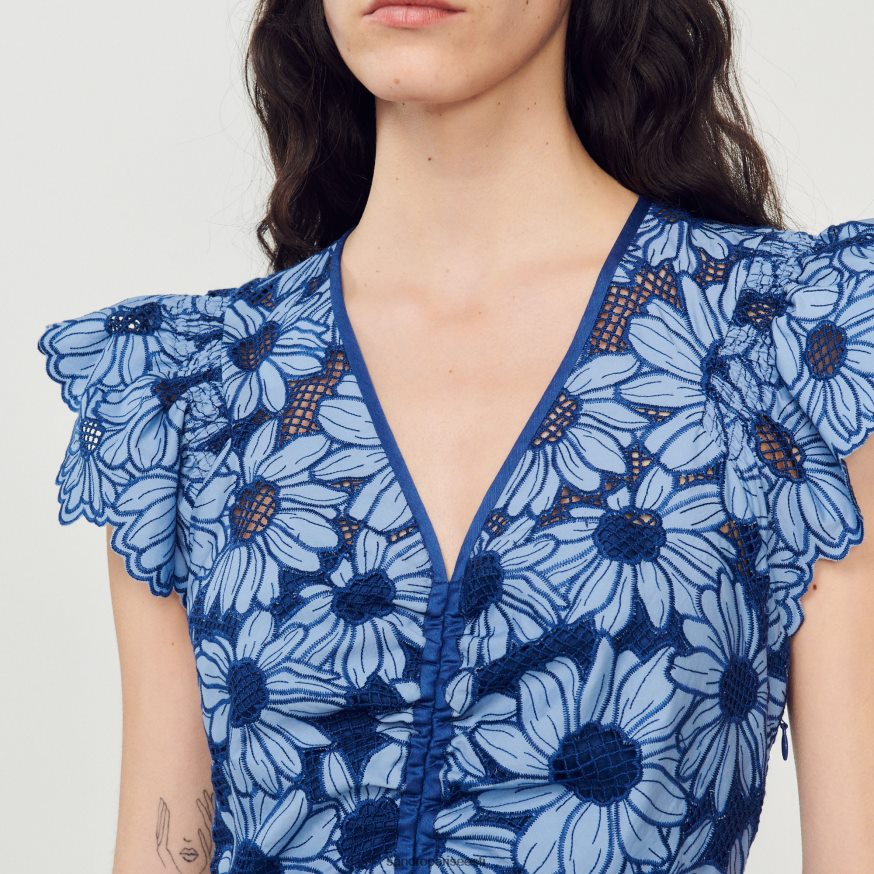 Sandro Paris kehakate naised karikakra guipüür kleit BN4RF127 sinine