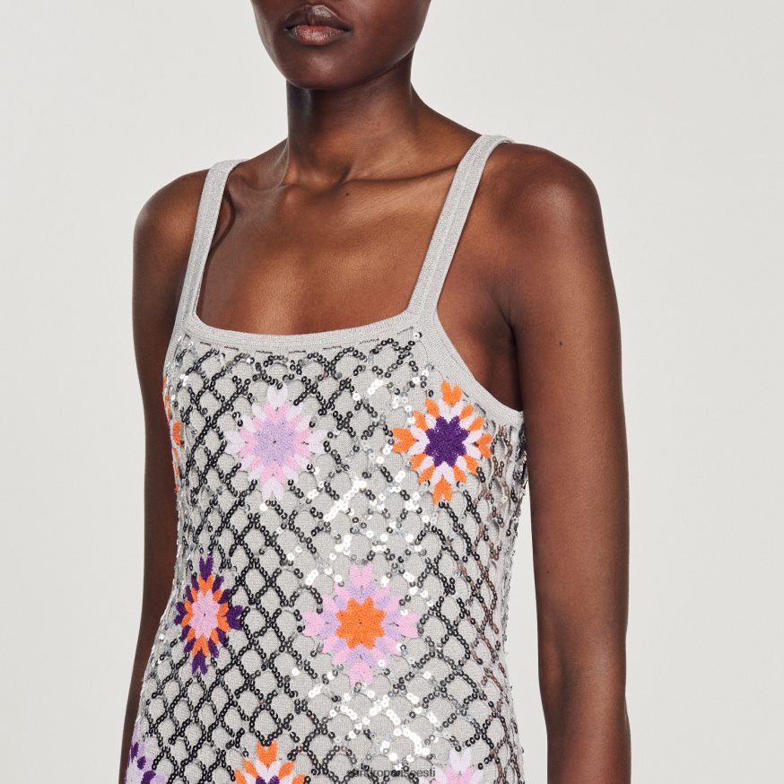 Sandro Paris kehakate naised lühike heegeldatud ja litritega kleit BN4RF173 hõbedane