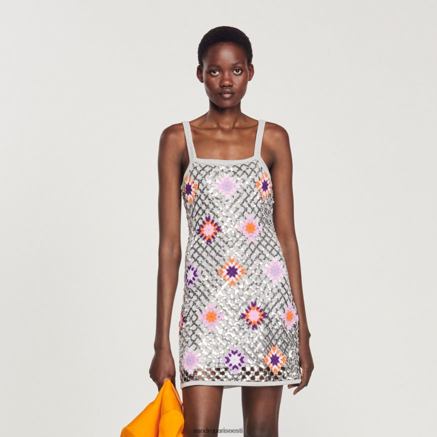 Sandro Paris kehakate naised lühike heegeldatud ja litritega kleit BN4RF173 hõbedane