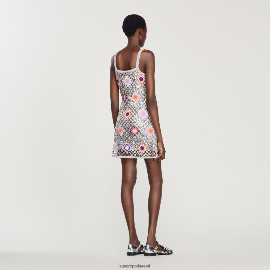 Sandro Paris kehakate naised lühike heegeldatud ja litritega kleit BN4RF173 hõbedane