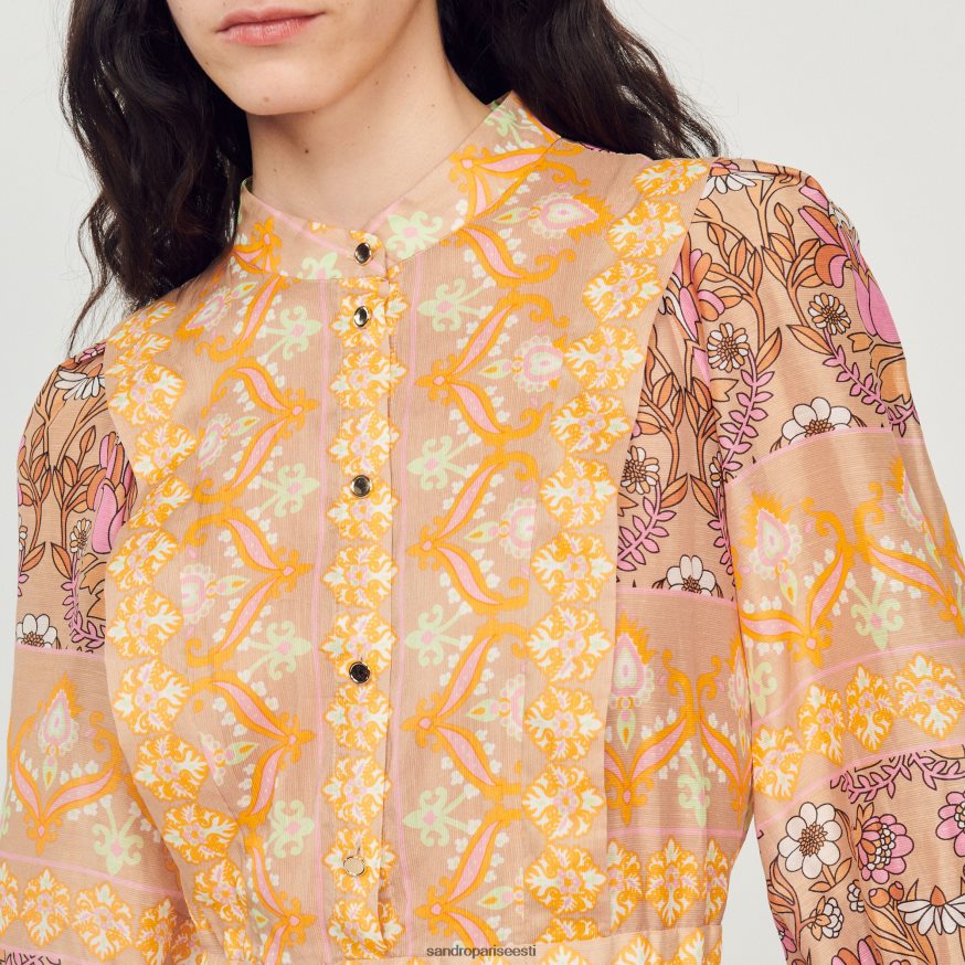 Sandro Paris kehakate naised lühike kleit segatud sallitrükiga BN4RF380 beež