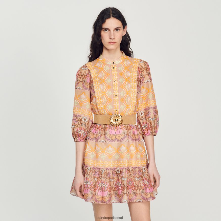 Sandro Paris kehakate naised lühike kleit segatud sallitrükiga BN4RF380 beež