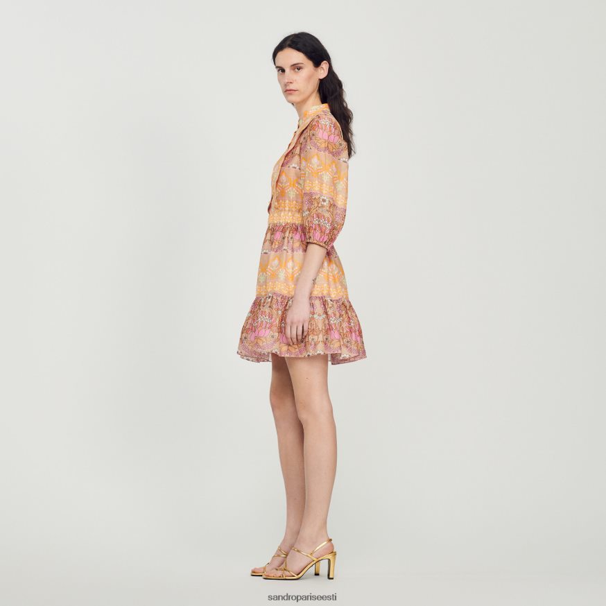 Sandro Paris kehakate naised lühike kleit segatud sallitrükiga BN4RF380 beež