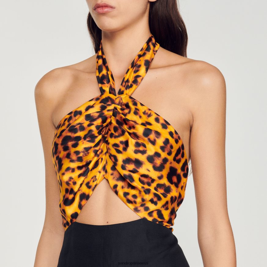 Sandro Paris kehakate naised lühike leopardkleit BN4RF434 oranž/must