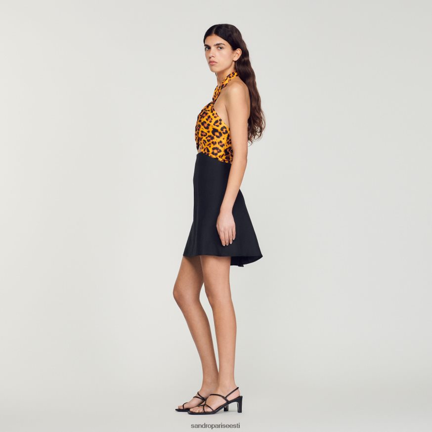 Sandro Paris kehakate naised lühike leopardkleit BN4RF434 oranž/must