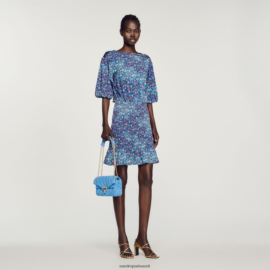 Sandro Paris kehakate naised lühike lilleprindiga kleit BN4RF327 sinine/lilla