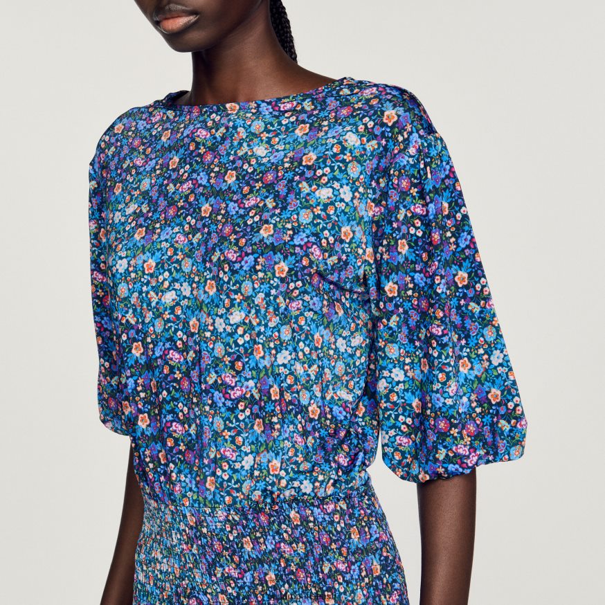 Sandro Paris kehakate naised lühike lilleprindiga kleit BN4RF327 sinine/lilla