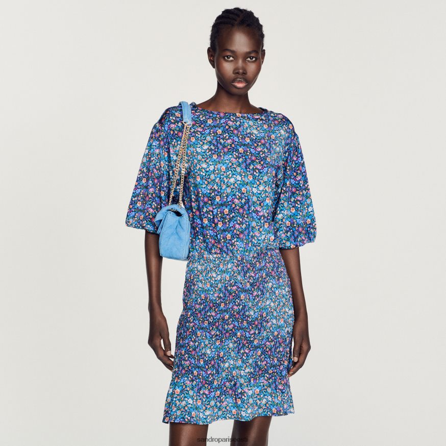 Sandro Paris kehakate naised lühike lilleprindiga kleit BN4RF327 sinine/lilla