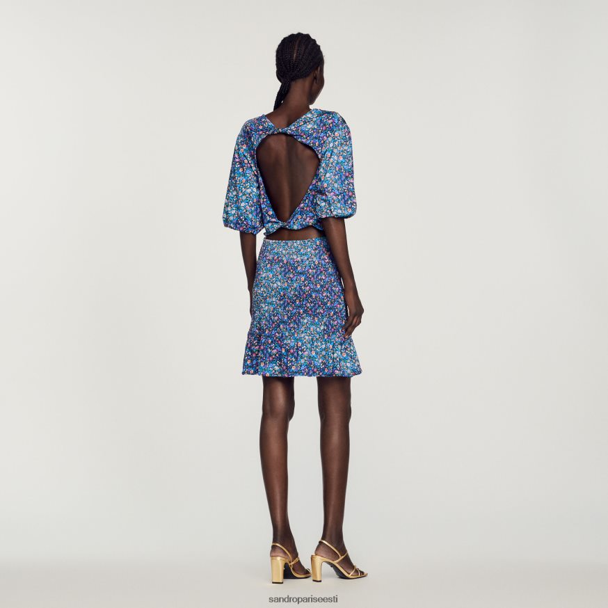 Sandro Paris kehakate naised lühike lilleprindiga kleit BN4RF327 sinine/lilla