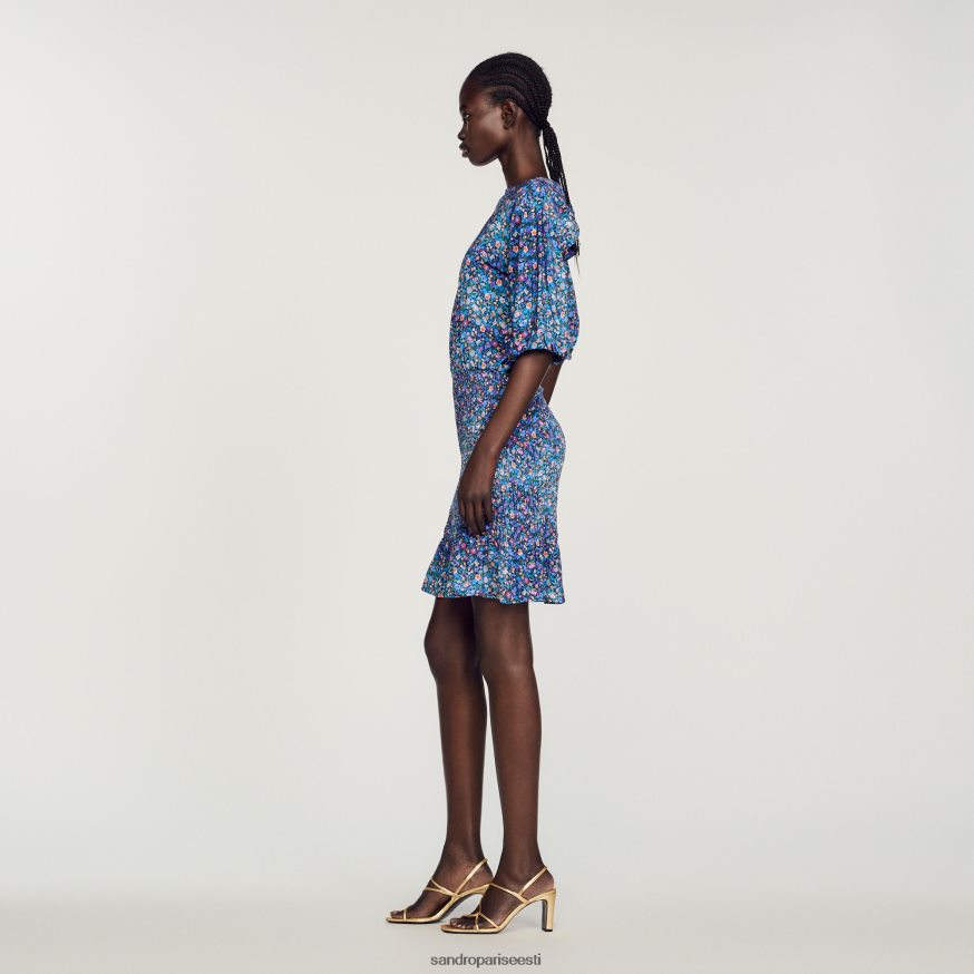 Sandro Paris kehakate naised lühike lilleprindiga kleit BN4RF327 sinine/lilla