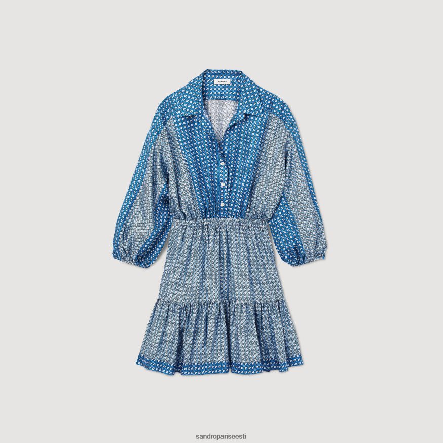 Sandro Paris kehakate naised lühike lipsimustriga kleit BN4RF49 sinine