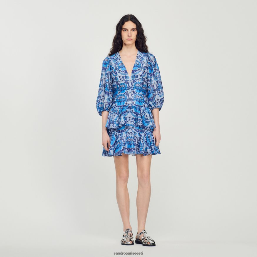 Sandro Paris kehakate naised lühike sallitrükiga kleit BN4RF422 sinine