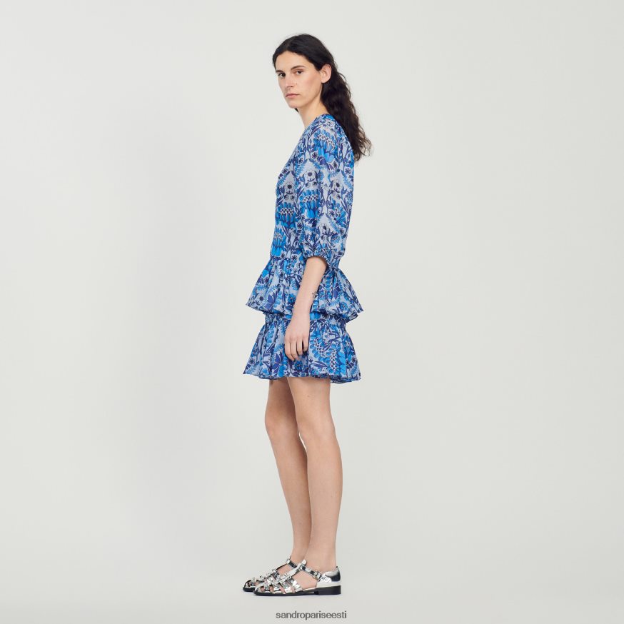 Sandro Paris kehakate naised lühike sallitrükiga kleit BN4RF422 sinine