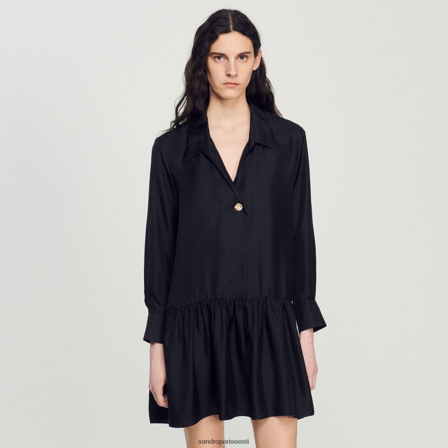 Sandro Paris kehakate naised lühike siidist kleit BN4RF334 must