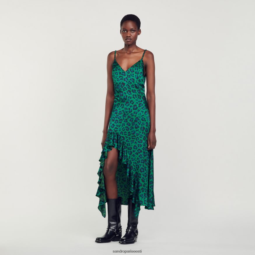 Sandro Paris kehakate naised leopardimustriline lõhikuga kleit BN4RF22 roheline