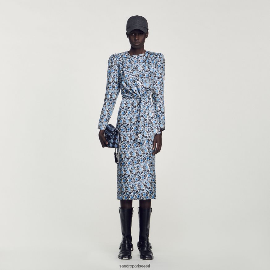 Sandro Paris kehakate naised pikk drapeeritud siidist kleit BN4RF51 sinine/beež