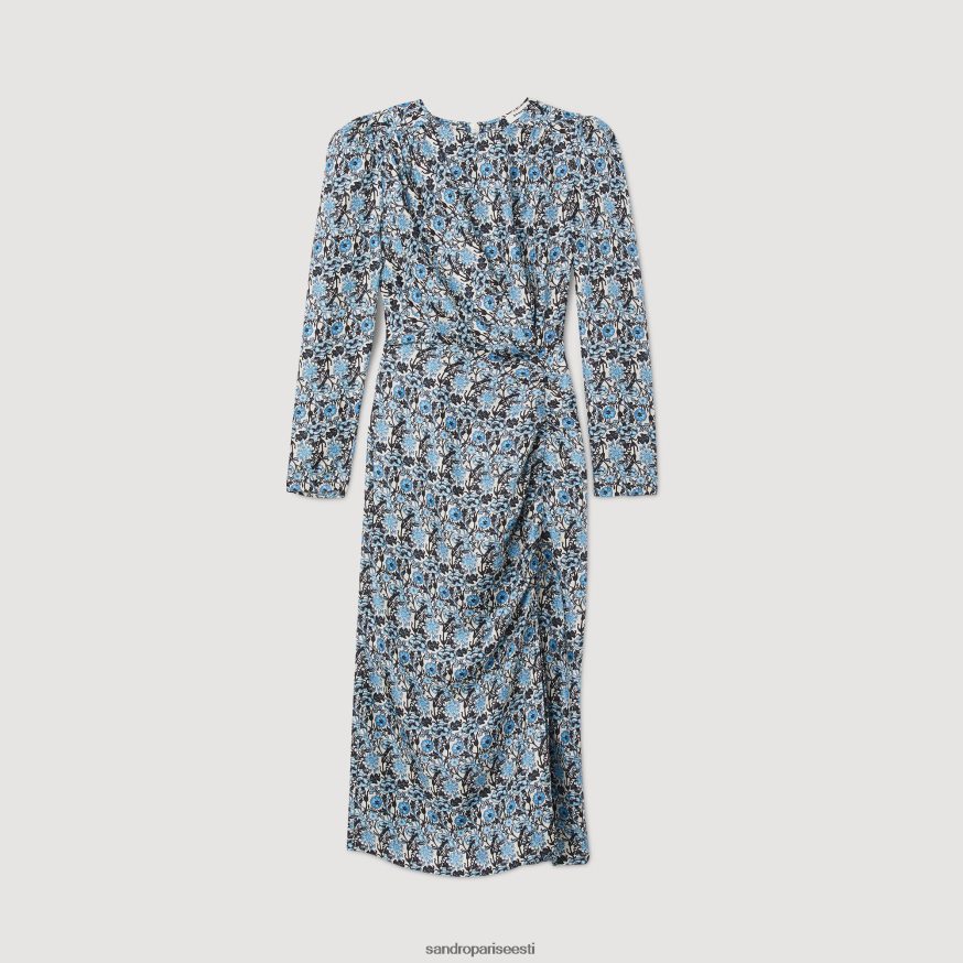 Sandro Paris kehakate naised pikk drapeeritud siidist kleit BN4RF51 sinine/beež