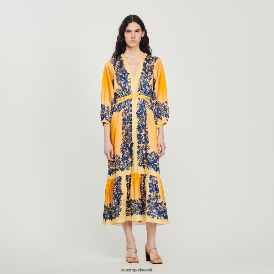 Sandro Paris kehakate naised pikk hawaii mustriga kleit BN4RF412 oranž