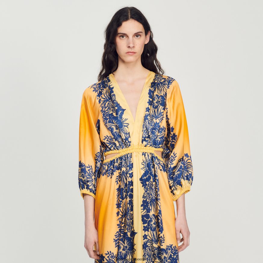 Sandro Paris kehakate naised pikk hawaii mustriga kleit BN4RF412 oranž