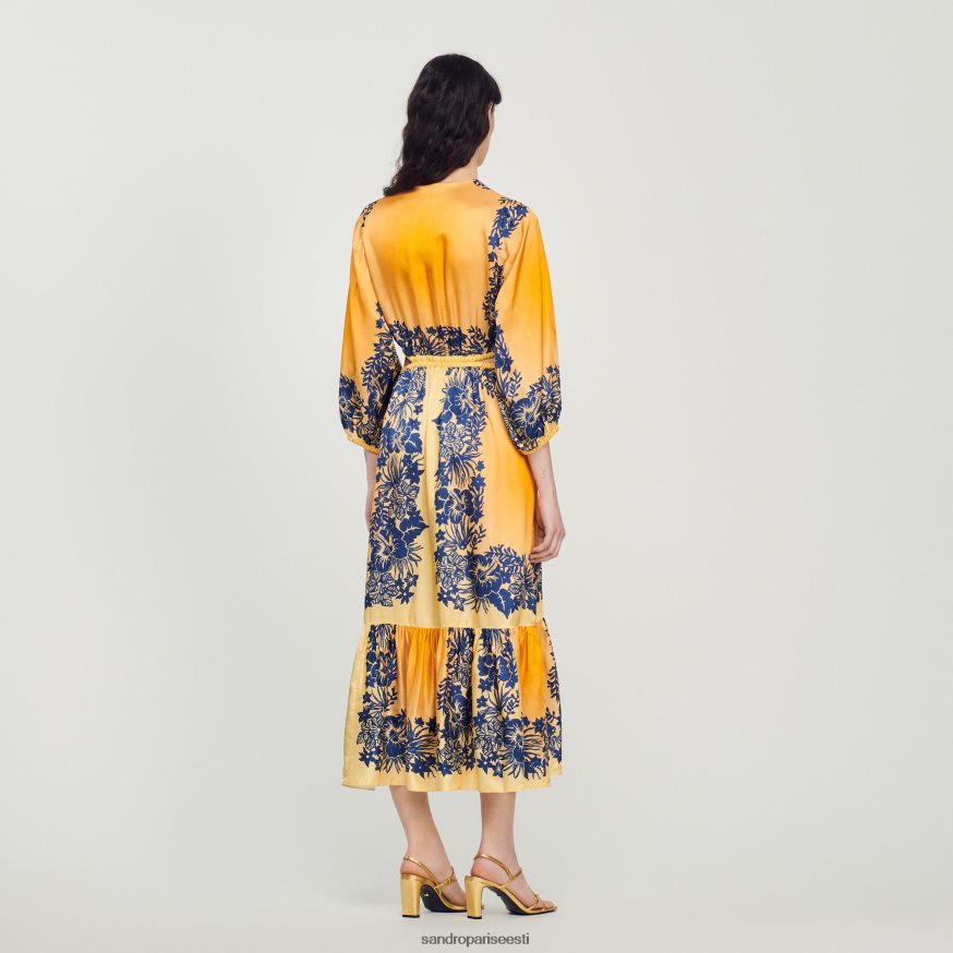 Sandro Paris kehakate naised pikk hawaii mustriga kleit BN4RF412 oranž