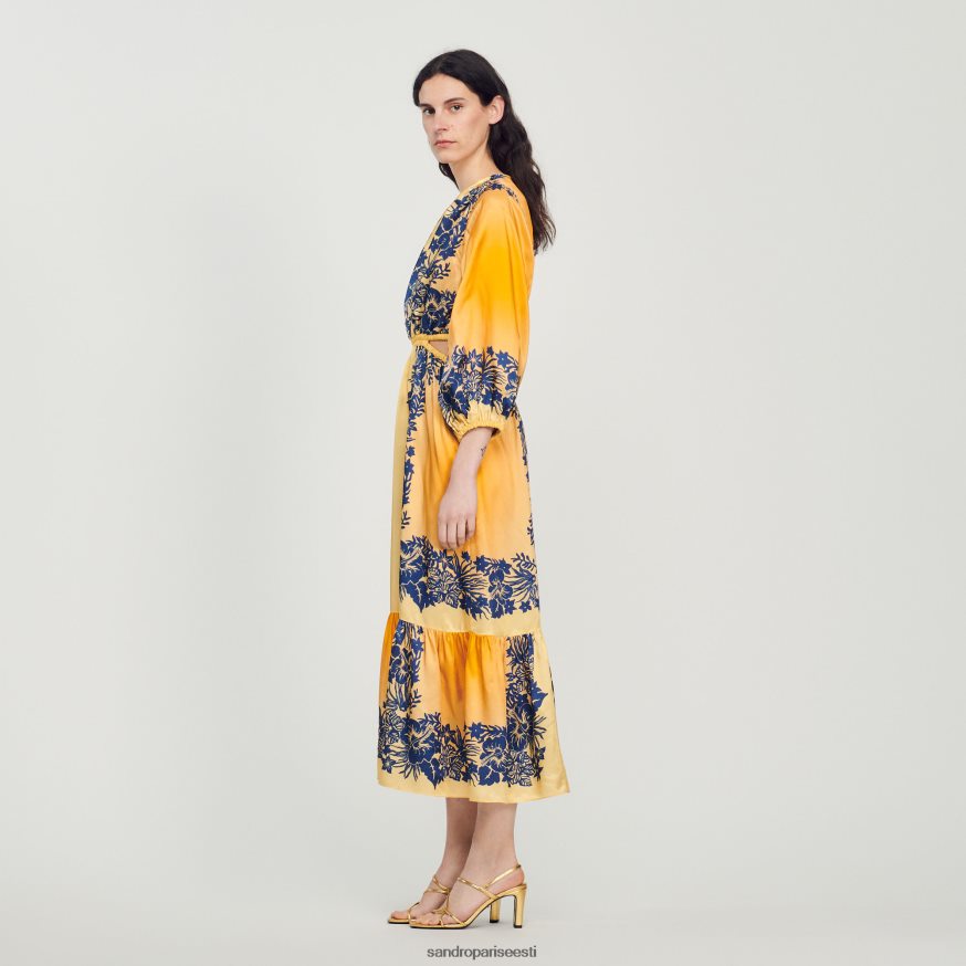 Sandro Paris kehakate naised pikk hawaii mustriga kleit BN4RF412 oranž