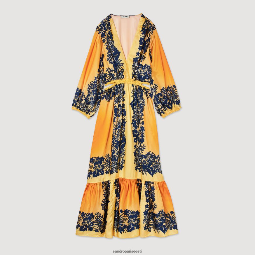 Sandro Paris kehakate naised pikk hawaii mustriga kleit BN4RF412 oranž