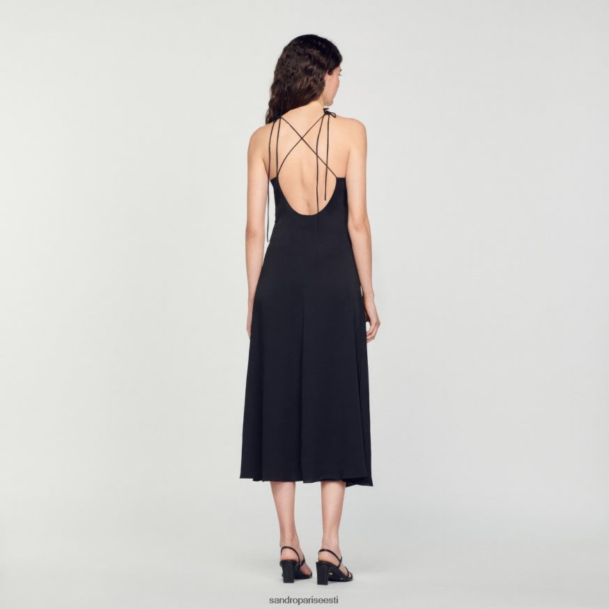 Sandro Paris kehakate naised pikk kitsaste rihmadega kleit BN4RF165 must