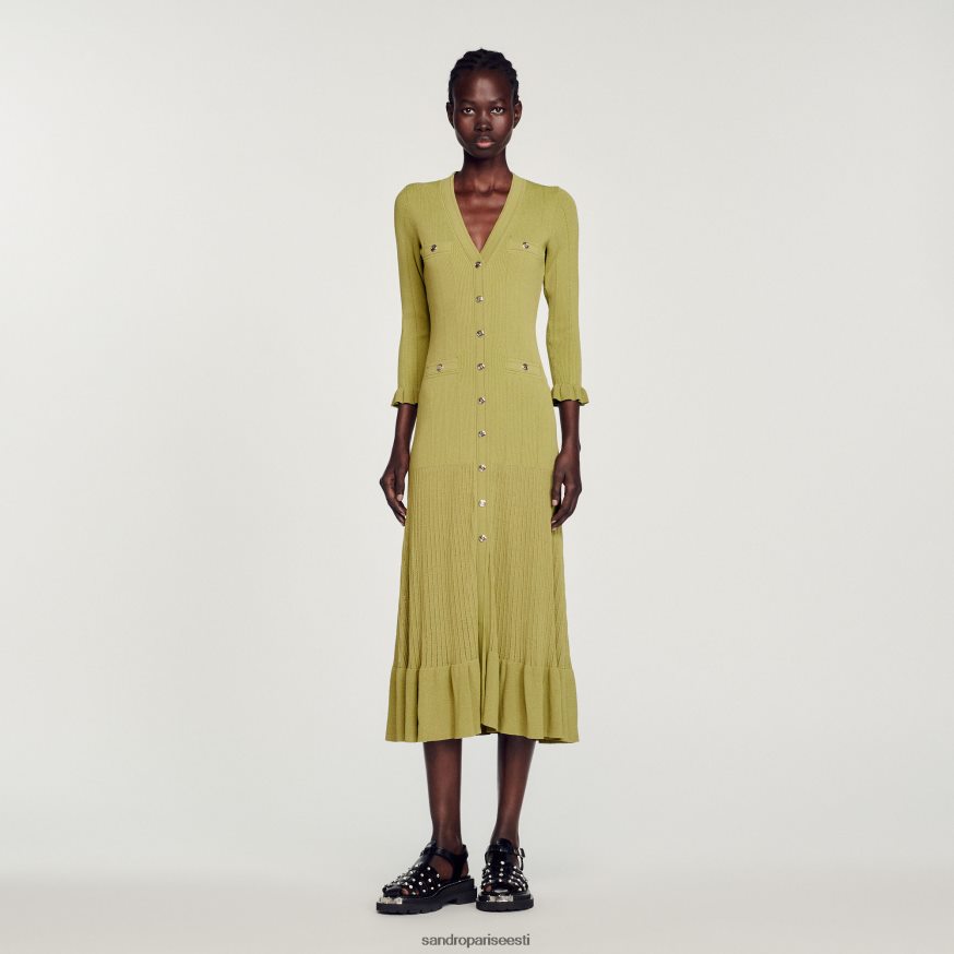 Sandro Paris kehakate naised pikk kootud kleit BN4RF339 oliiviroheline