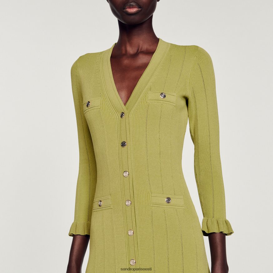 Sandro Paris kehakate naised pikk kootud kleit BN4RF339 oliiviroheline