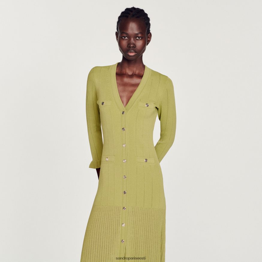 Sandro Paris kehakate naised pikk kootud kleit BN4RF339 oliiviroheline