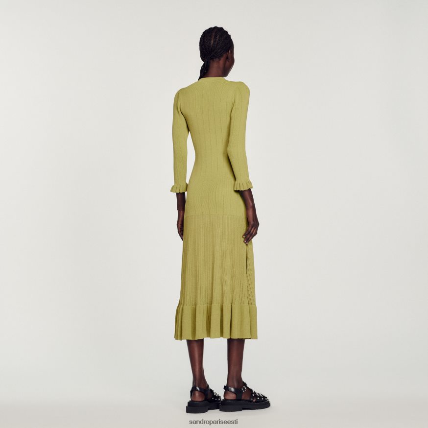 Sandro Paris kehakate naised pikk kootud kleit BN4RF339 oliiviroheline