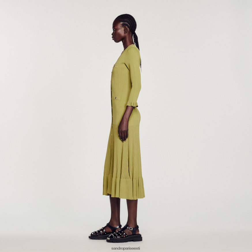 Sandro Paris kehakate naised pikk kootud kleit BN4RF339 oliiviroheline