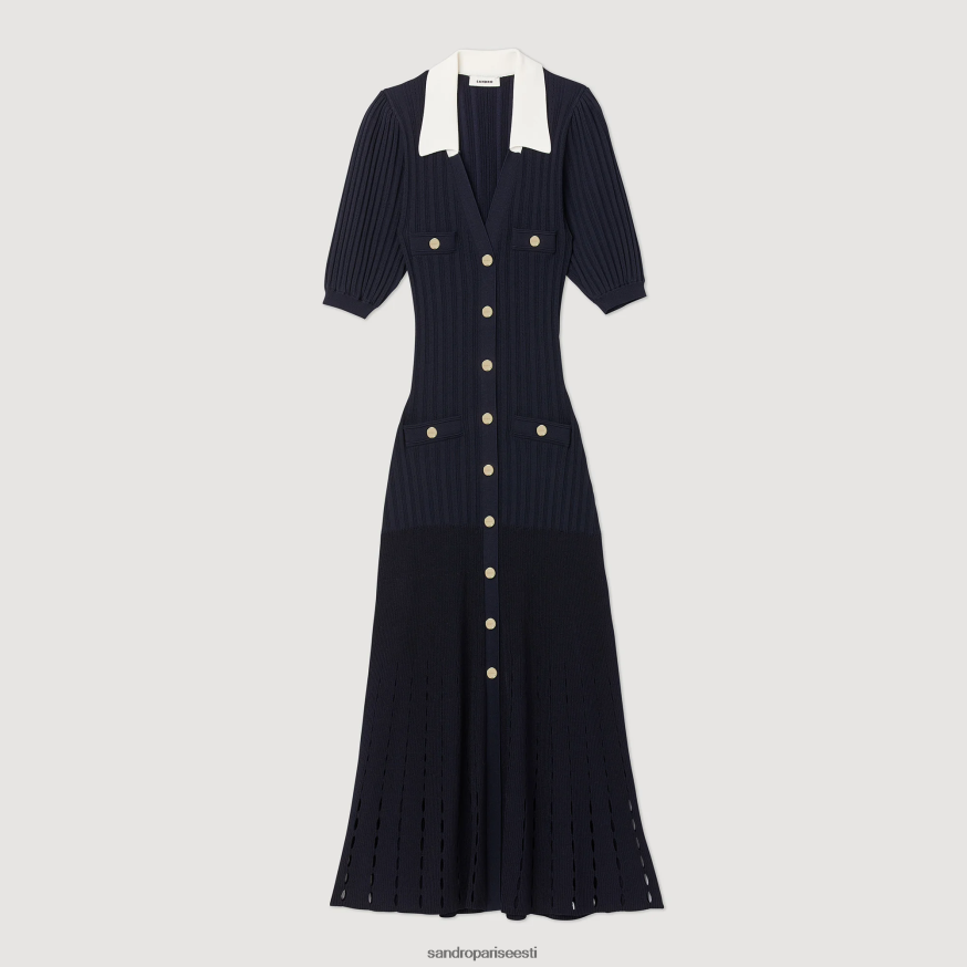 Sandro Paris kehakate naised pikk kootud kleit BN4RF414 mereväe sinine