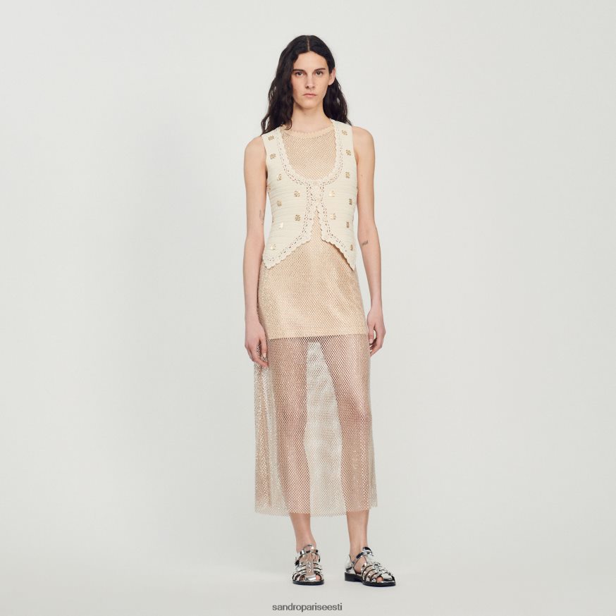 Sandro Paris kehakate naised pikk läikiv võrkkleit BN4RF164 kullast