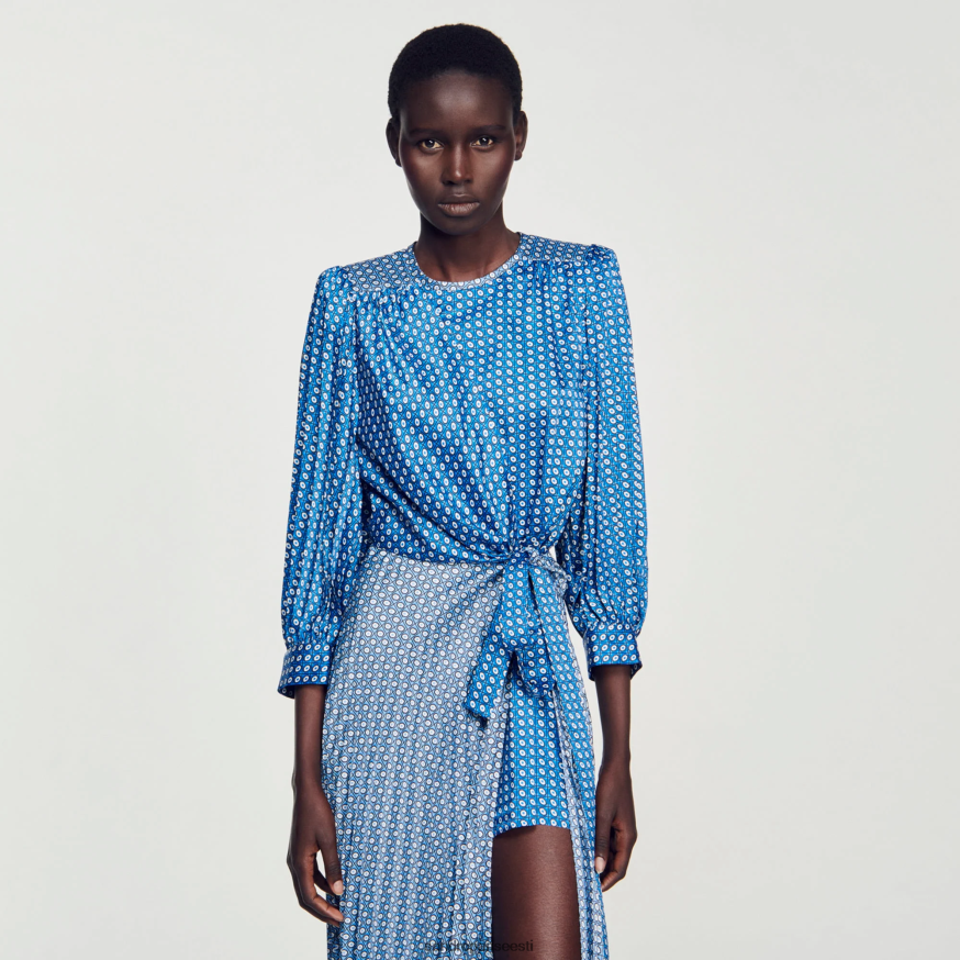 Sandro Paris kehakate naised pikk lipsimustriga kleit BN4RF47 sinine